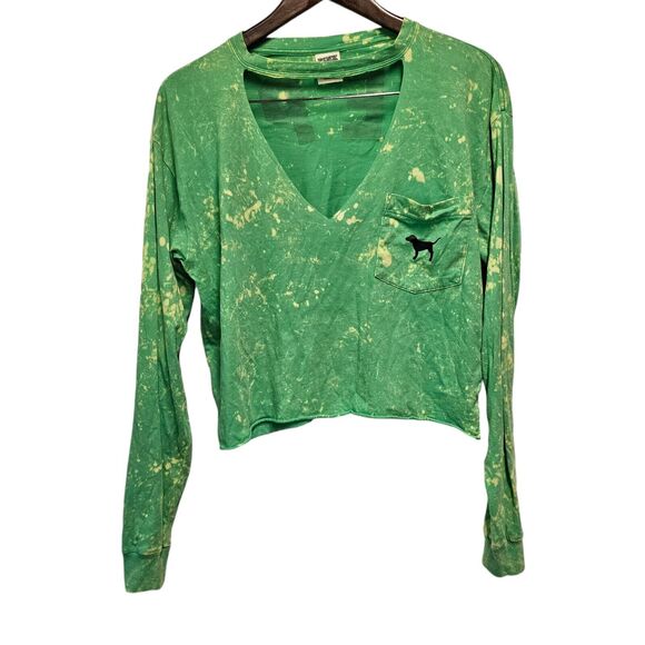 PINK VICTORIA SECRET Tie Dye Cut Out Tee-Shirt XS Green Yellow - Picture 3 of 4